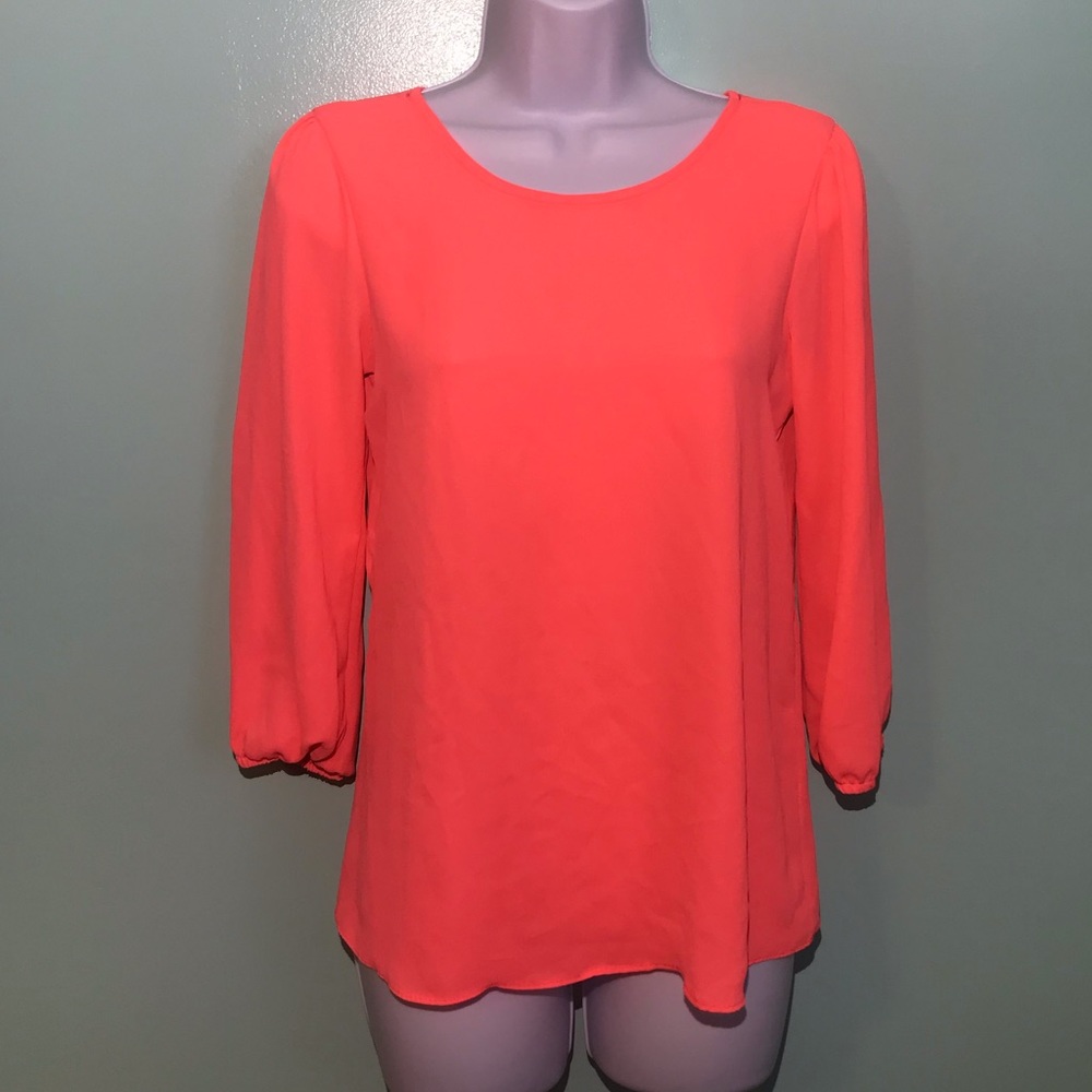 Moa Moa Coral Blouse with Huge Bow Cuff Sleeves